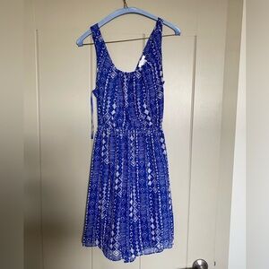 Esley Blue Patterned Cutout Back Dress